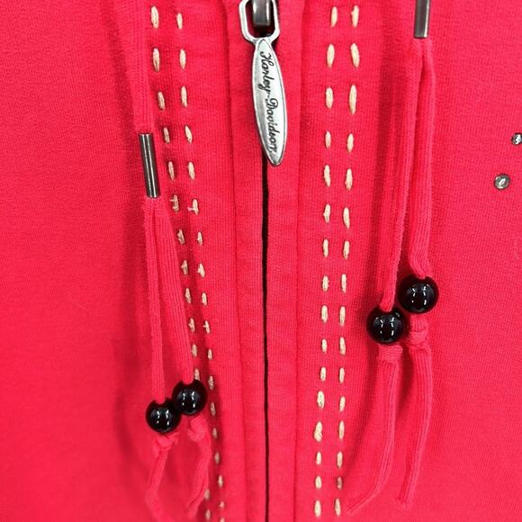 Harley Davidson Women's Red Zip Hoodie with Bling & Flames  Size XL - Picture 8 of 15